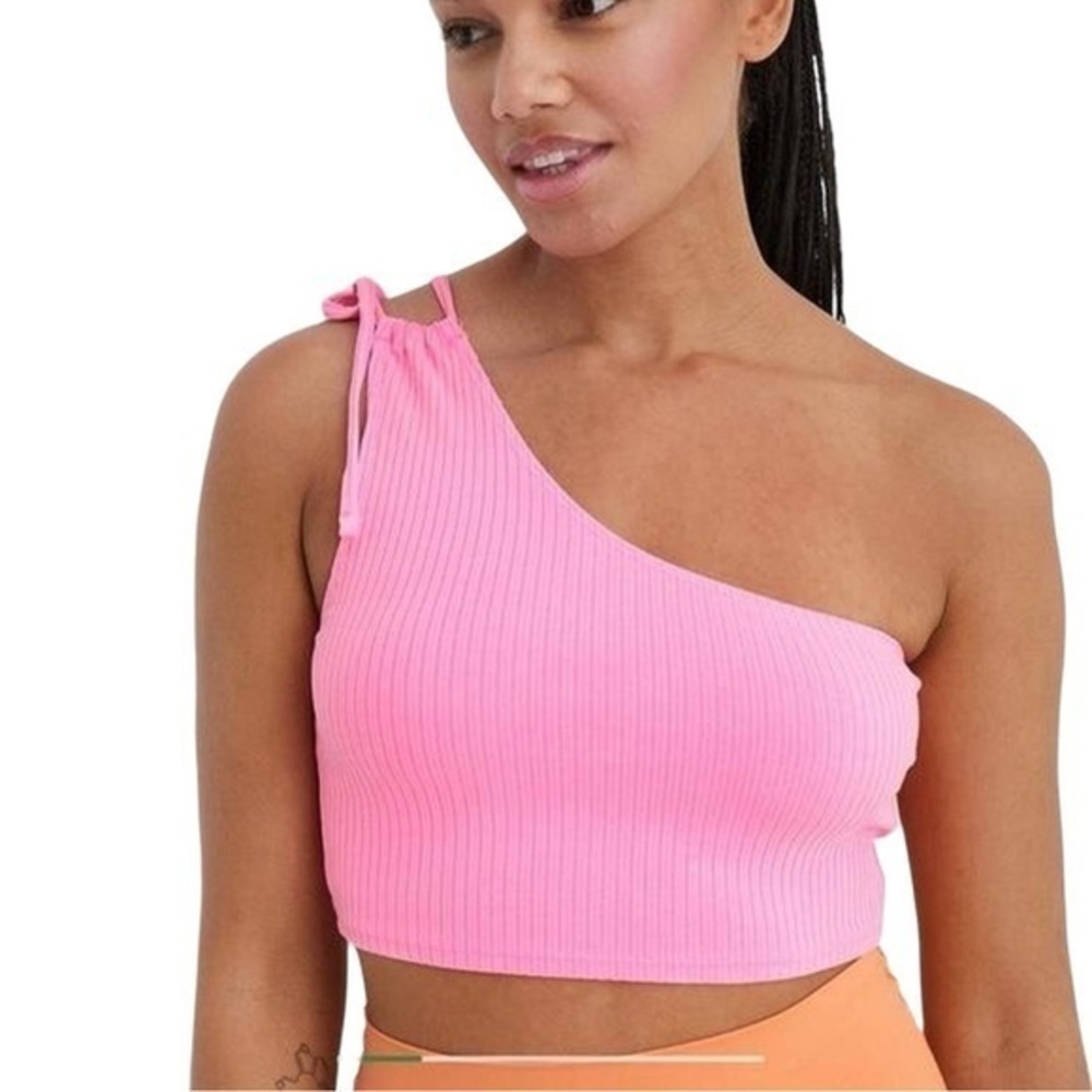 Aerie One Shoulder Ribbed Bubblegum Pink Cropped Top NWOT